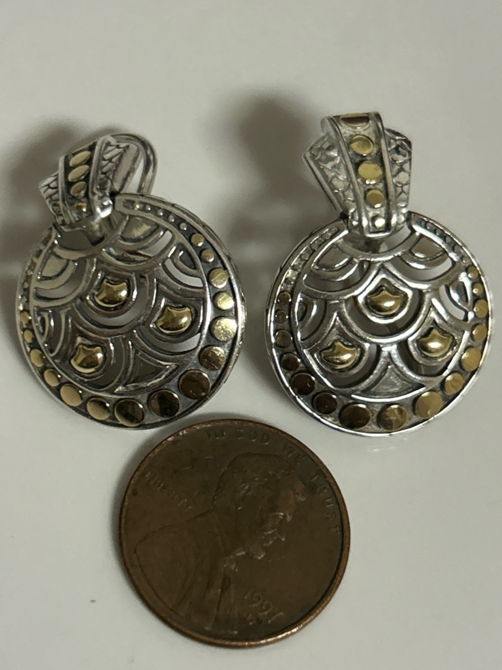 John Hardy Legends Naga collection round drop earrings sterling silver 18K gold - Picture 12 of 15